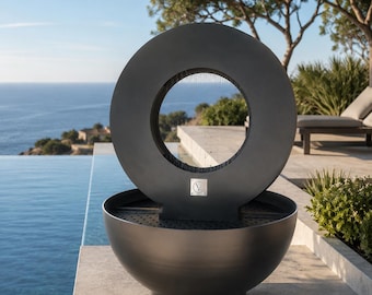 Fioriera moderna per esterni con fontana a cascata, cascata circolare nera, fontana da giardino di lusso 858-842-7100