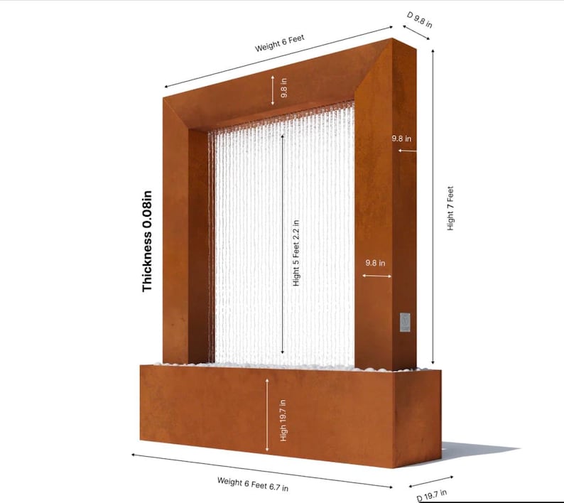 7ft Corten Steel Rain Curtain Water Fountain,Modern outdoor garden water feature.Freight & plumbing Included.Call 858-842-7100 for details. Bild 12