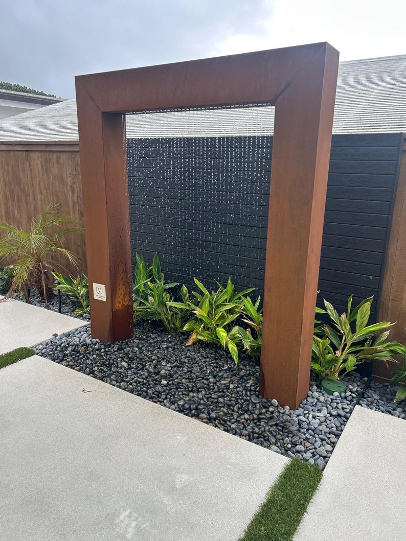 7ft Corten Steel Rain Curtain Water Fountain,Modern outdoor garden water feature.Freight & plumbing Included.Call 858-842-7100 for details. Bild 9