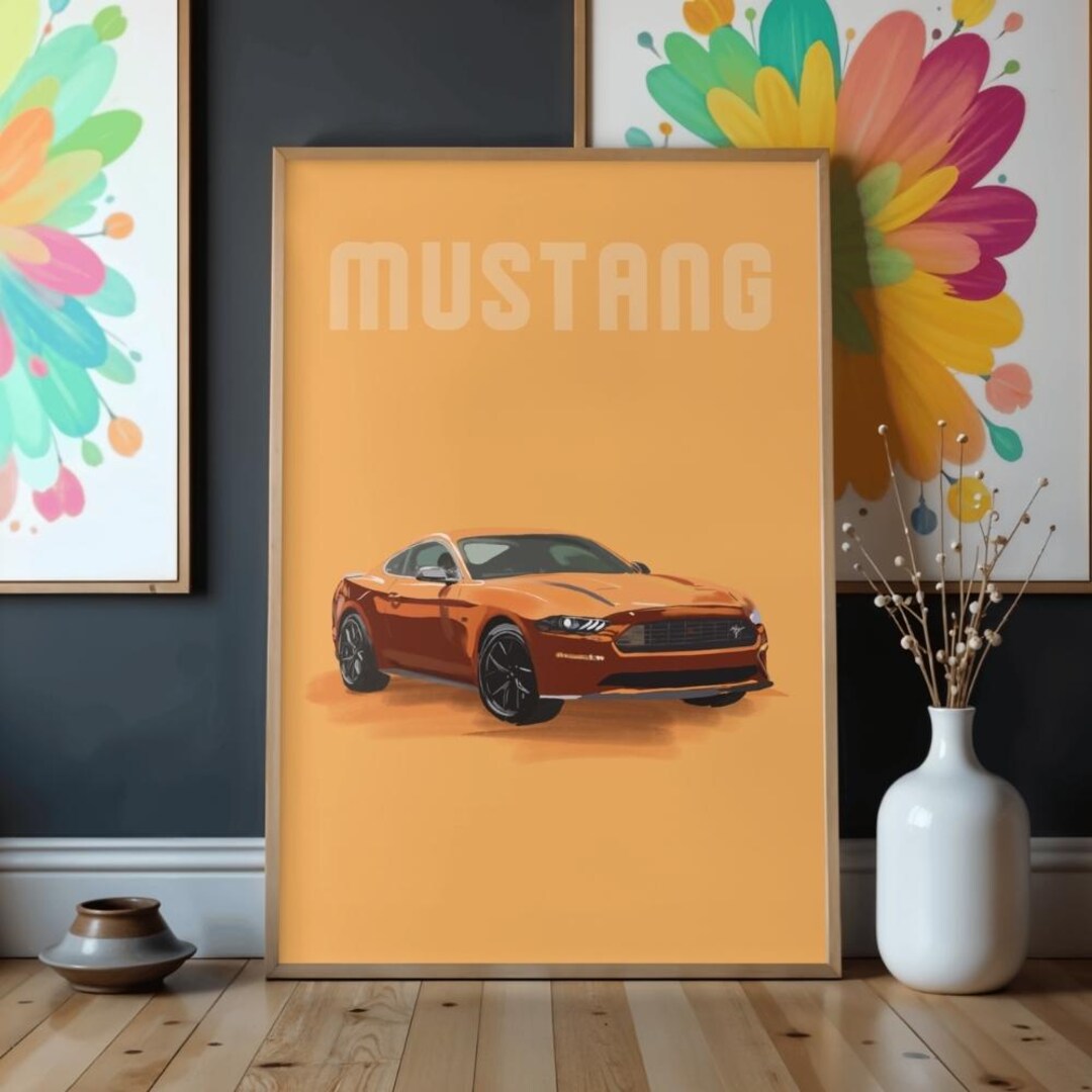 Car Poster in a Wooden Frame | Ford Mustang GT | Modern Wall Art | Gift ...