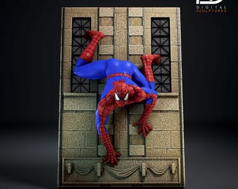 Spiderman OnThe Wall Painted Figure Diorama 3d Printed Statue Sculpture Spiderman Fan Art