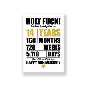 Tarjeta de aniversario de 14 años / Tarjeta de aniversario divertida / Tarjeta de aniversario grosera