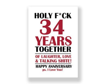 Tarjeta de aniversario de bodas de 34 años / Tarjeta de aniversario divertida / Tarjeta de aniversario atrevida