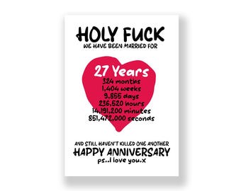 27 Year Wedding Anniversary Card | Funny Anniversary Card | Rude Anniversary Card