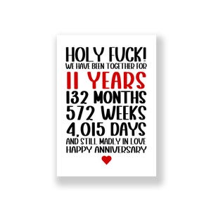 Tarjeta de aniversario de 11 años / Tarjeta de aniversario divertida / Tarjeta de aniversario grosera