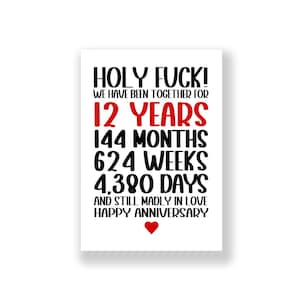 Tarjeta de aniversario de 12 años / Tarjeta de aniversario divertida / Tarjeta de aniversario grosera