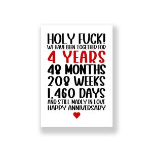 Tarjeta de aniversario de 4 años / Tarjeta de aniversario divertida / Tarjeta de aniversario grosera