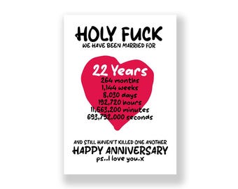 22 Jahre Hochzeitstag Karte | Lustige Geburtstagskarte | Rude Jubiläum Karte