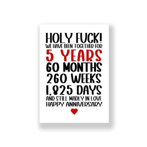 Tarjeta de aniversario de 5 años / Tarjeta de aniversario divertida / Tarjeta de aniversario grosera