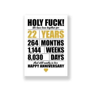 Tarjeta de aniversario de 22 años / Tarjeta de aniversario divertida / Tarjeta de aniversario grosera