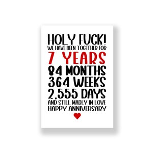 Tarjeta de séptimo aniversario / Tarjeta divertida de séptimo aniversario / Tarjeta de aniversario grosera