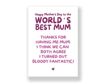 Tarjeta divertida para el Día de la Madre / Tarjeta atrevida para el Día de la Madre / Tarjeta grosera para el Día de la Madre / Feliz Día de la Madre / Tarjeta para mamá / Tarjeta para madre