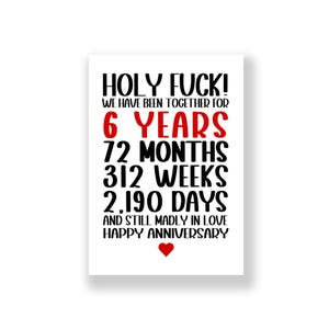 Tarjeta de aniversario de 6 años / Tarjeta de aniversario divertida / Tarjeta de aniversario grosera