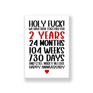 Tarjeta de aniversario de 2 años / Tarjeta de aniversario divertida / Tarjeta de aniversario grosera