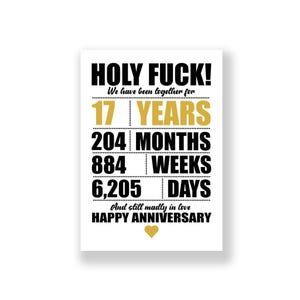 Tarjeta de aniversario de 17 años / Tarjeta de aniversario divertida / Tarjeta de aniversario grosera