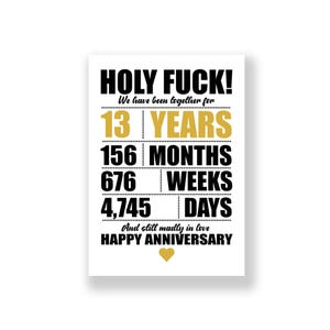 Tarjeta de aniversario de 13 años / Tarjeta de aniversario divertida / Tarjeta de aniversario grosera
