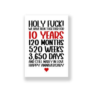 Tarjeta de aniversario de 10 años / Tarjeta divertida de aniversario de 10 años / Tarjeta grosera de aniversario de 10 años