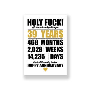 Tarjeta de aniversario de 39 años / Tarjeta de aniversario divertida / Tarjeta de aniversario grosera