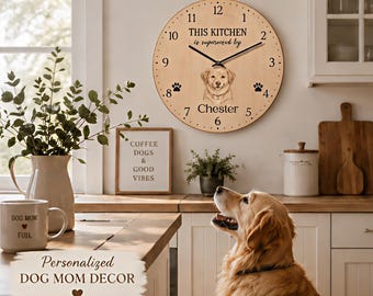 Personalized Dog Mom Kitchen Clock | Custom Pet Wall Decor | Cozy Farmhouse Kitchen Decor | Designer Dog Lover Gift