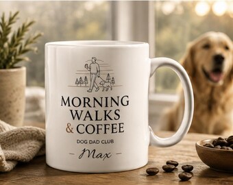Personalized Dog Dad Mug, Morning Walks & Coffee Cup, Custom Pet Dad Gift, Father's Day Dog Lover Mug, Cozy Coffee Mug for Dog Dad
