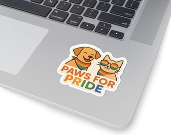 Paws for Pride Stickers, Colorful Pet-Themed Vinyl Decals, LGBTQ+ Pride Stickers, Dog and Cat Lovers Gift, Fun Laptop Décor