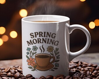 Ceramic Mug, Coffee Lover Gift, Spring Morning Cup, Coffee Mug Gift Idea, Morning Joe Mug, Coffee Addict Present, Ceramic Coffee Cup