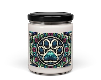 Paw Print Scented Soy Candle - Floral Design, Pet Lover Gift, Home Decor, Relaxation, Wedding Favor