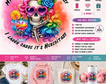 Skeleton Mom PNG | Rainbow Hair Skull Sublimation Design (Digital Download)