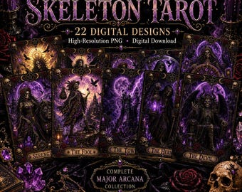 Skeleton Tarot PNG Bundle, 22 Major Arcana Tarot Cards, Gothic Tarot Clipart, Witchy Sublimation Designs, Dark Occult Digital Download