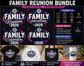 Family Reunion Vacation PNG Bundle | Neon Graffiti Compass Rose Travel Designs (Digital Download)