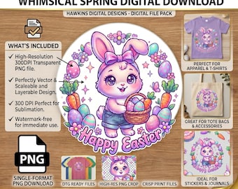 Happy Easter Bunny PNG | Floral Wreath Design | Easter Sublimation | Digital Download
