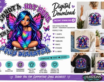 I'm Not a Hot Mess I'm a Spicy Disaster PNG | Funny Fairy PNG | Graffiti Butterfly | Sublimation |  Digital Download