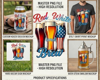 Red White and Brew Beer Glasses PNG | Patriotic 4th of July Sublimation (Digital Download)