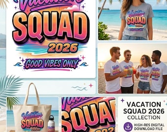 Vacation Squad 2026 PNG | Retro Graffiti Beach Sunset Design | Summer Vacation Sublimation | Digital Download