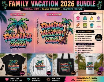 Family Vacation 2026 PNG | Graffiti Palm Tree Design | Tropical Beach Sublimation | Digital Download