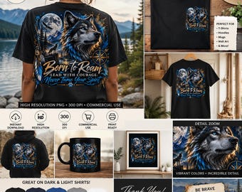 Wolf PNG Digital Download, Born to Roam Sublimation Design, Wolf Mountain PNG, Adventure Tumbler Shirt Tote Bag Design