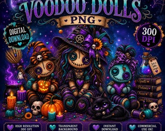 Cute Voodoo Doll PNG Bundle, Witchy Halloween Sublimation Designs