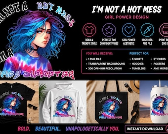 Spicy Disaster PNG | Blue & Purple Tie-Dye Girl Design | Funny Sublimation | Digital Download