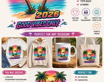 2026 Vacation PNG | Beach Sunset Palm Trees & Boat Design | Summer Trip Sublimation | Digital Download