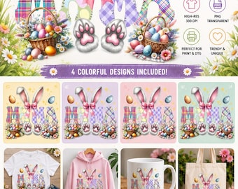 Easter Mama PNG | Plaid Bunny Ears with Pink Bow | Spring Sublimation Design | Digital Download