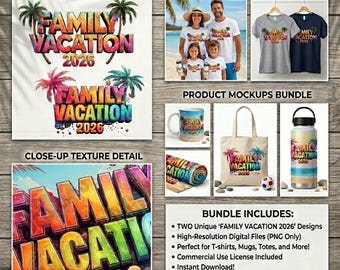 Family Vacation 2026 PNG | Tropical Beach Trip Design | Retro Graffiti Sublimation | Digital Download