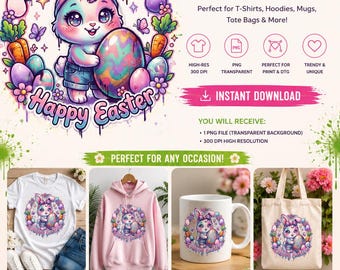 Graffiti Drip Bunny Easter PNG | Trendy Street Art Sublimation Design | Digital Download