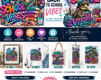 Back to School Vibes PNG Bundle | Sea Turtle School Clipart | Ocean Classroom Sublimation Design | Teacher Shirt PNG | DTF Download