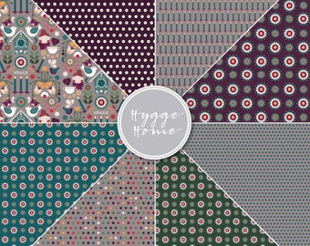 Scandi Hygge Cosy Home Folk Art theme scrapbooking digital papers printable background polka dot floral