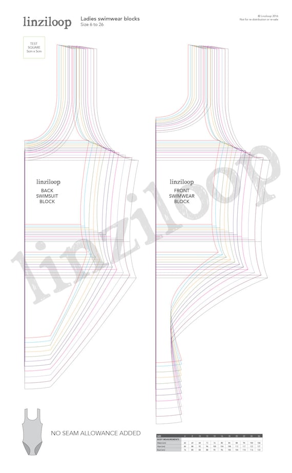 Print at Home DIGITAL DOWNLOAD Swimsuit/swimming Costume/leotard Pattern  Blocks Full Size Range 6 to 26 
