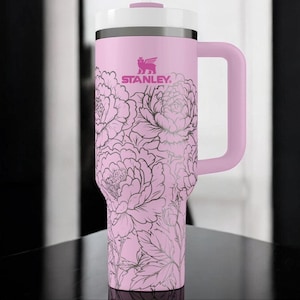 Pfingstrosen-Trinkbecher – Edelstahl-Reisebecher mit Blumenmuster, isolierter Kaffeebecher mit Henkel, Geschenkidee für Sie Bild 1