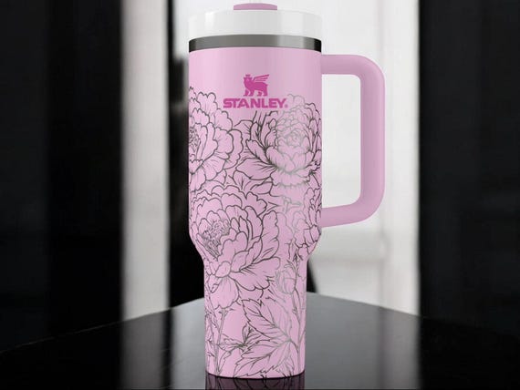 Peony Tumbler – Floral Stainless Steel Travel Mug, Insulated Coffee Cup with Handle, Gift for Her