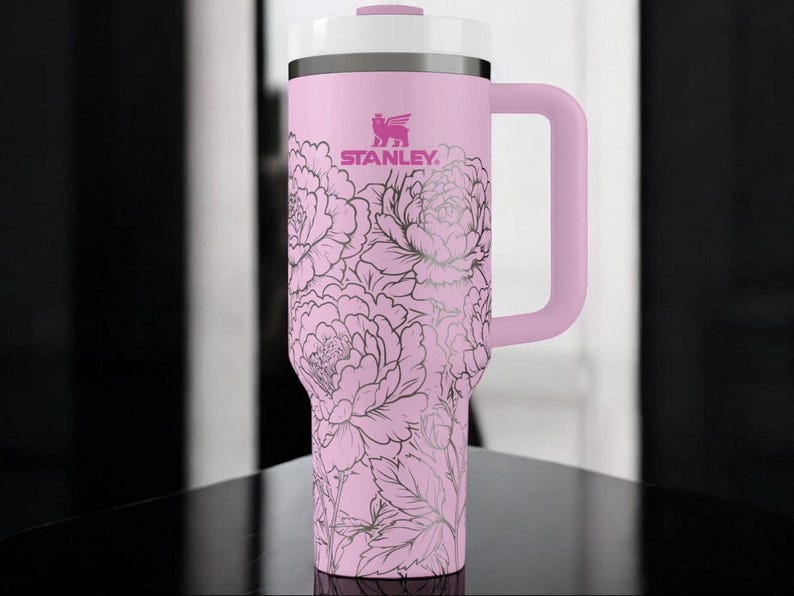 Pfingstrosen-Trinkbecher – Edelstahl-Reisebecher mit Blumenmuster, isolierter Kaffeebecher mit Henkel, Geschenkidee für Sie Bild 1