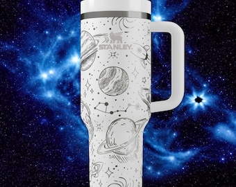 Vaso térmico Galaxy Stanley – Taza de 40 oz grabada con motivos espaciales, planetas y estrellas, regalo cósmico para amantes de la astronomía.