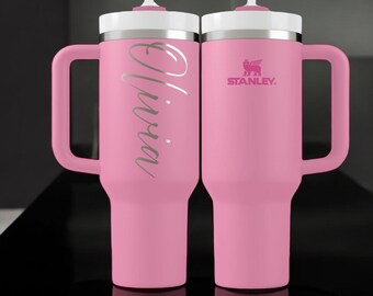 Gepersonaliseerde Stanley-drinkbeker – Mok met gegraveerde naam, geïsoleerde reisbeker met handvat
